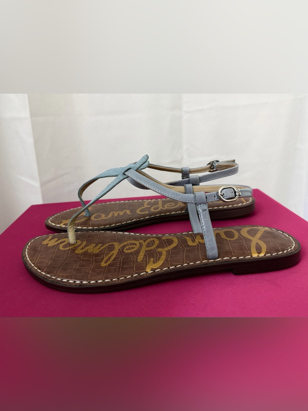 Sam Edelman Light Blue Calf Hair T-Strap Casual Flat Sandals US 8 NWOT - Picture 9 of 9